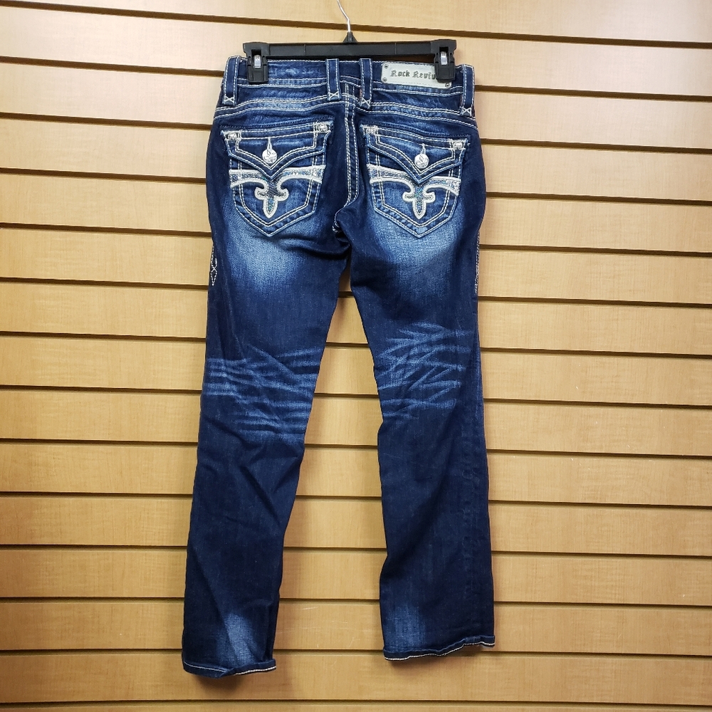 Rock Revival Heather Capri Jeans Size 26 Sequin Pockets Distressed Denim